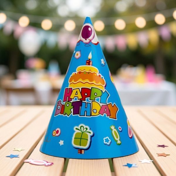 Набор колпаков "Happy Birthday", 6 шт, голубой, 24 см 9093-011 фото