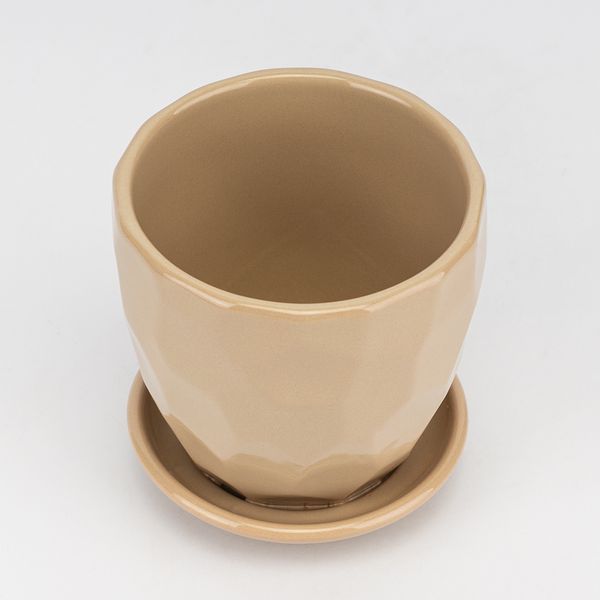 Керамічне кашпо "Грань", бежеве, 12,5 см, 1 л 2029-002/beige фото