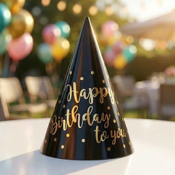 Набор колпаков "Happy Birthday", 6 шт, черный, 20 см 9093-023 фото