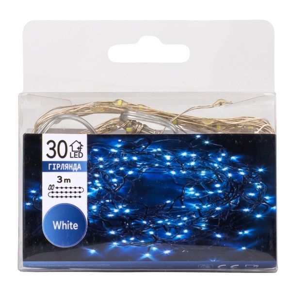 Гирлянда "Роса" 30 LED, белая, 3 м, на батарейках 9133-002 фото