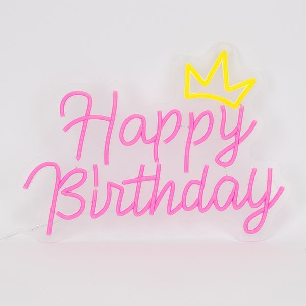 Светодиодная (LED) неоновая вывеска "Happy Birthday", от USB, розовая, 38*28 см 9318-002 фото