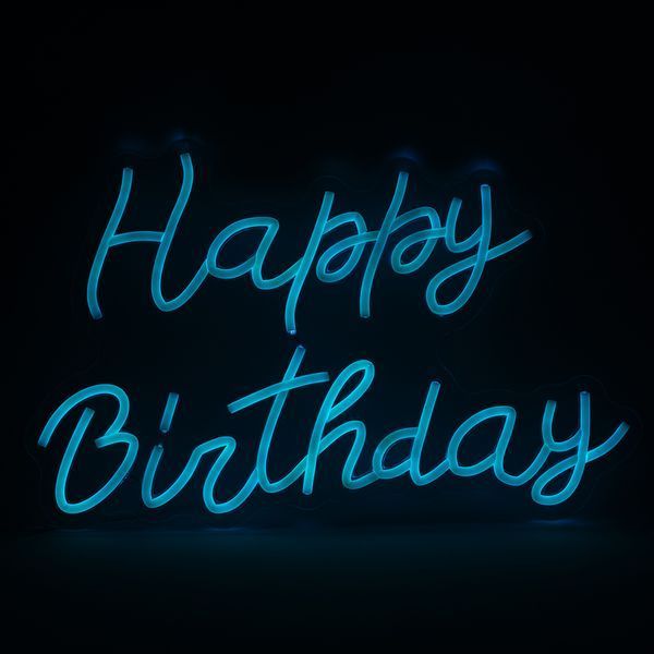 Светодиодная (LED) неоновая вывеска "Happy Birthday", от USB, голубая, 43*29 см 9318-003 фото