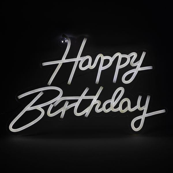 Світлодіодна (LED) неонова вивіска "Happy Birthday", від USB, біла, 40*26 см 9318-004 фото