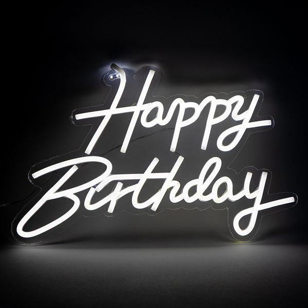Світлодіодна (LED) неонова вивіска "Happy Birthday", від USB, біла, 40*26 см 9318-004 фото