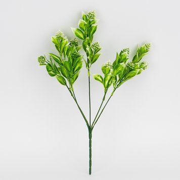 Штучна зелена гілка з білими суцвіттями, 32 см 9273-013 фото