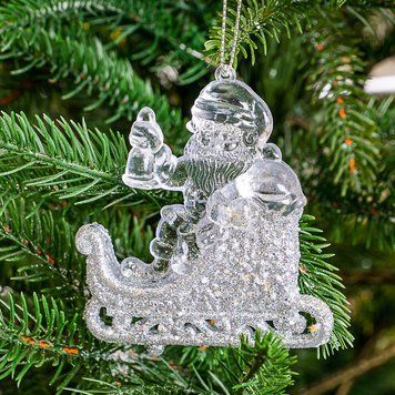Ёлочная игрушка "Серебряный Дед Мороз на санях" 009NR/silver фото