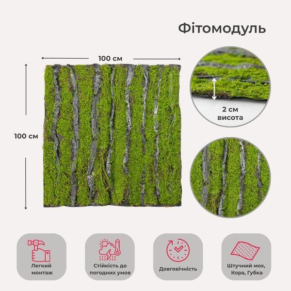 Декоративна панель зі штучного моху та кори, 100*100 см 9224-012 фото